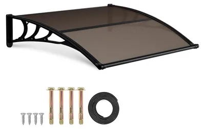 Produktbild von Eikuavons Haustürvordach mit Regenrinne 150 x 100 cm, Polycarbonat, Schwarz/Braun