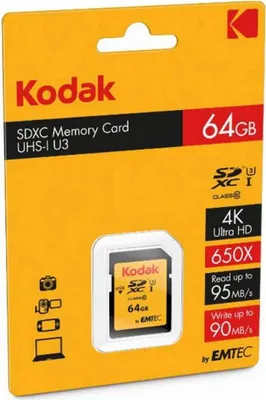 Image de Carte mémoire Kodak 64GB SD UHS-I U3 V30 100Mb/s