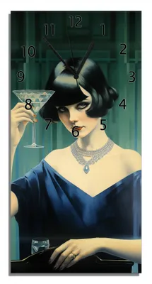 Produktbild von Wallario Design Wanduhr Cocktailabend aus Echtglas, Größe 30 x 60 cm