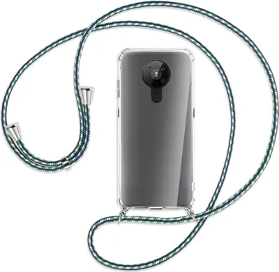 Produktbild von Handykette Backcover-Schutzhülle mit Band (Metall silberfarben) für Nokia 5.3 - grün/blau/weiß