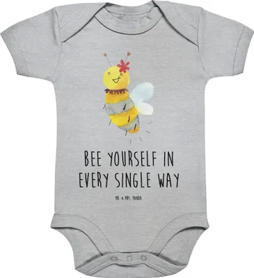 Produktbild von Mr. & Mrs. Panda Strampler Baby Biene Blume 12. - 18. Monat - Heather Grey - Geschenk, babykleidung body, overall, Babybody, kurzarm