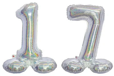 Produktbild von Stehender XL Folienballon Zahl 17 silber holografisch 72 cm 17. Geburtstag