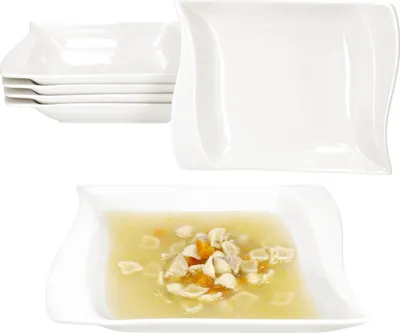Produktbild von 6er Set Ivory Suppenteller Porzellan 6 Personen tiefe Teller Pasta elfenbeinweiß