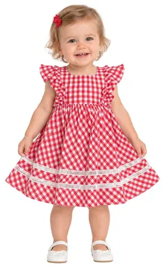 Produktbild von Mädchenkleid Mayoral rot-weiß kariert Vichy-Muster Baumwolle Retro-Stil 68