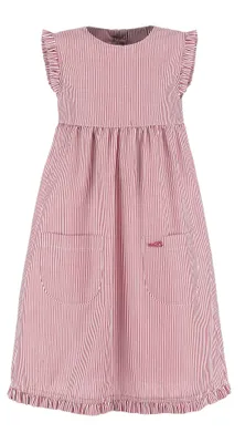 Produktbild von modAS Kinder Kleid gestreift mit Rüschen - Mädchenkleid mit Streifen Ringelkleid Streifenkleid in Rot-Weiß Größe 116