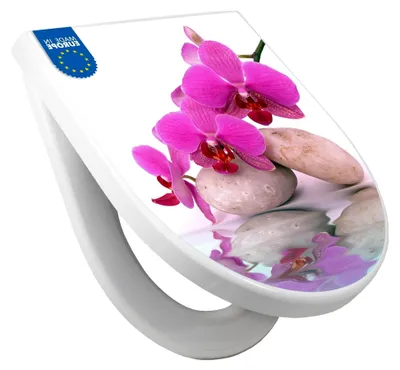 Produktbild von Toilettensitz D-Form mit Softclose-Funktion - Klodeckel in Weiß mit Orchideenmotiv