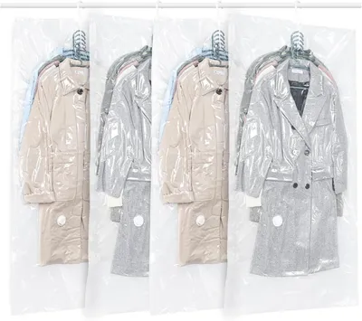 Imagen del producto de Bolsas de compresión al vacío, transparentes, de 145 x 70 cm, con gancho, para chaquetas