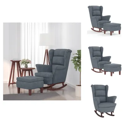 Image de vidaXL Fauteuil à bascule et tabouret avec pieds en bois gris foncé velours - Fauteuils à bascule