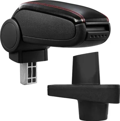 Produktbild von [pro.tec] Mittelarmlehne Passgenau für Renault Clio IV (Vier) (Typ X98) in den Baujahren ab 2012 - Armauflage mit Staufach - gepolstert - schwarz Kunst-Leder mit roten Nähten