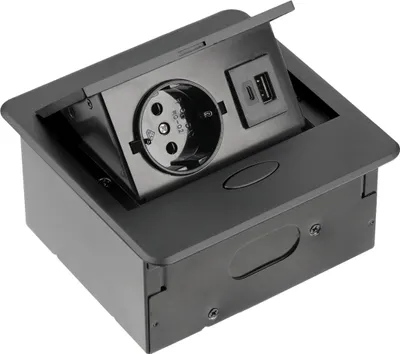 Produktbild von GTV - Möbelsteckdose AVARO, 1x Schuko Steckdose, USB A+C, Kabellänge 1,5m, Farbe Schwarz, für Schreibtische, Tischplatte, Küchen und Büro | Kompakte Abmessungen
