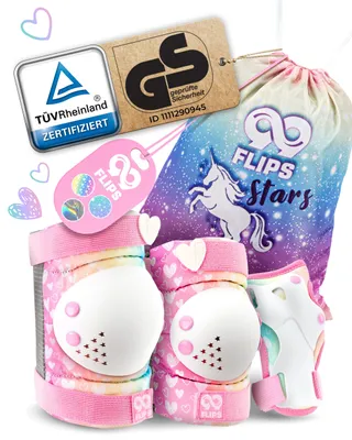 Produktbild von Inliner Schoner Kinder Set - Rheinland GS  mit EINHORN Beutel für Skateboard und Inline Skates - Knieschoner, Ellenbogen Schoner und Handschützer