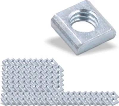 Produktbild von 100x Nutenstein | Gewindeplatte 9x9x3 mm M6 Gewinde mittig | Stahl blau verzinkt