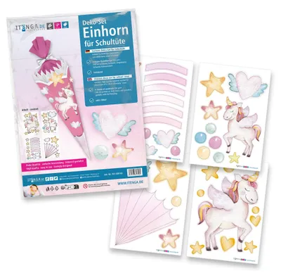 Produktbild von itenga DEKO-SET für SCHULTÜTE Einhorn Wasserfarben