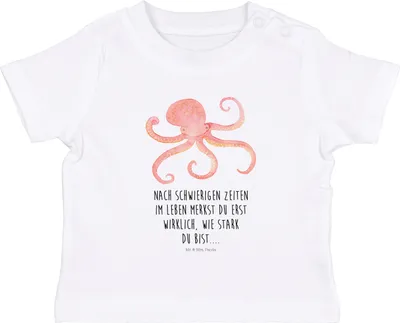 Produktbild von Mr. & Mrs. Panda Babyshirt Tintenfisch 12. - 18. Monat - Weiß - Geschenk, Organic Baby Shirt, Kinder, Baumwolle, Meerestier, Meer, Top,  T-Shirt, Wasser, Ozean, Krake