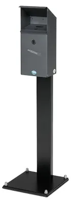 Produktbild von Großvolumiger E-Zigarettensammler mit Schutzdach + Standfuß | 3,7 Liter, HxBxT 113,5,3x31x31cm | Verzinkter Stahl | Grau