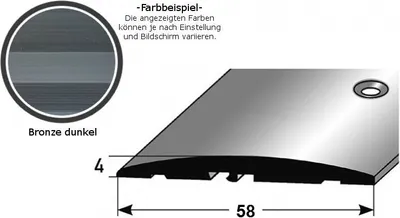 Produktbild von Übergangsprofil "Almere" / Übergangsschiene / 58 mm, Typ: 08 (Aluminium eloxiert, mittig gebohrt / selbstklebend):-bronze dunkel-1000-seitlich gebohrt