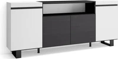 Produktbild von Sideboard, Highboard, 200x35x87cm, 4 Türen, Industriedesign, Weiß und Schwarz