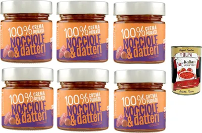 Produktbild von Eurocompany, Crema Spalmabile 100% Crema Pura Di Nocciole & datteri, Brotaufstrich creme 100% Haselnüsse und Daten, Nur zwei Zutat, 6x 175g + Italian Gourmet polpa 400g