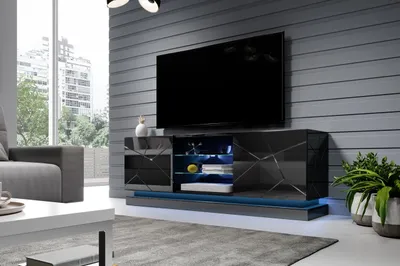 Produktbild von TV - Lowboard Fernsehtisch QIU 160 schwarz hochglanz TV Schrank mit 2 Türen