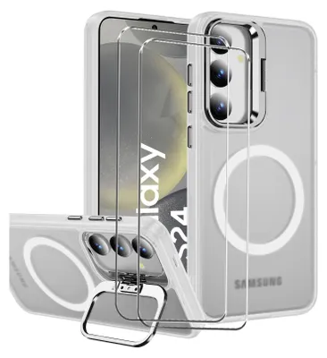 Obrázek produktu pro sada ochranných krytů 2v1 pro Samsung Galaxy S24 Ultra se skládá z 2x ochranného skla 9H a 1x silikonového pouzdra - průhledného krytu