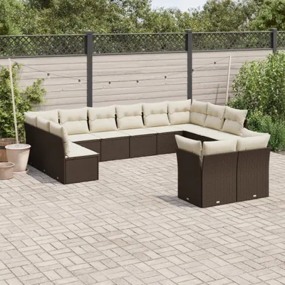Produktbild von Design 12-tlg. Garten-Sofagarnitur mit Kissen Braun Poly Rattan, Gartenmöbel-Sets 2024 Neu