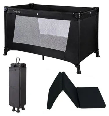 Produktbild von Cabino Reisebett Schwarz mit extra dicker Matratze – faltbares Campingbett 60 x 120 cm, ab Geburt bis ca. 3 Jahre, Testnote 9,4