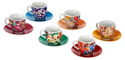 Produktbild von Espressotassen mit Untertassen, Porzellan, mehrfarbig, 6 Stück
