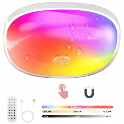 Produktbild von Duschlampe IP65 mit Fernbedienung – 16 Farben LED Deckenlampe, Touch & Fernbedienung, Magnetisch und Kabellos Wandleuchte für Badezimmer, Schlafzimmer