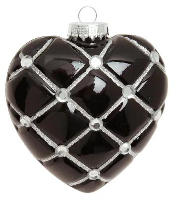 Glas-kerstboomhanger hart met strass, zwart, ca. 10 cm