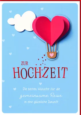 Produktbild von Hochzeitskarten A4 Heißluftballon rot beste Wünsche glückliche Zukunft Große DIN-A4-Karte mit Umschlag XXL-Karte