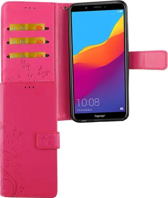 Imagen del producto de Funda protectora para teléfono Huawei Honor 7C, tipo flip-case con compartimento para tarjetas, color rosa
