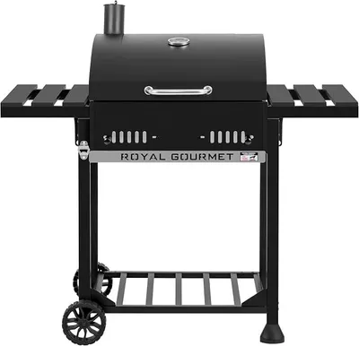 Produktbild von Holzkohlegrill Grillwagen mit klappbaren Seitenablagen, Smoker Standgrill mit Decekl, Thermometer, Kohlegrill Schwarz
