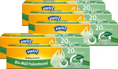 Produktbild von Swirl -Müll Folien-Beutel 20l mit Tragegriff 6stk./Rolle (5er Pack)
