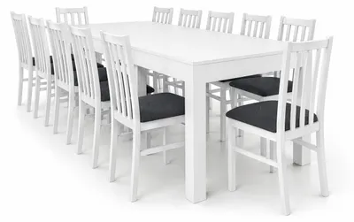 Produktbild von Furniture24 Ausziehbarer Tisch 160 - 300 Cm Wenus Mit 12 Stühlen - Weiß Matt