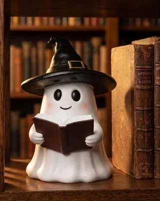 Produktbild von Halloween-Dekoration für drinnen: Lesende Geisterfiguren – niedliche Wohnaccessoires