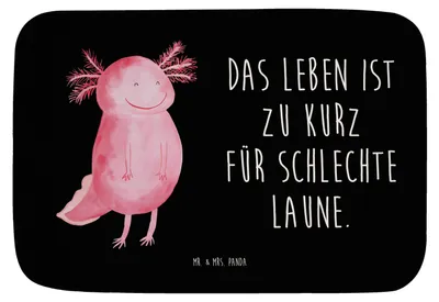Produktbild von Mr. & Mrs. Panda Duschvorleger Axolotl Glücklich - Schwarz - Geschenk, Badezimmerteppich, gut Gelaunt, Lurch, Badvorleger, duschmatte, Badteppich, Gute Laune, Badematte