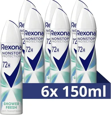 Produktbild von Rexona Nonstop Protection Deospray Shower Fresh Anti Transpirant mit 72 Stunden Schutz vor Schweiß und Körpergeruch 6x 150ml