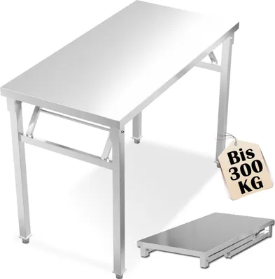 Produktbild von UISEBRT Edelstahltisch Klappbar Edelstahl Arbeitstisch Werkbank Bis 300KG Gastronomie Küchentisch Serviertisch Outdoor Metalltisch - 100x60x85cm
