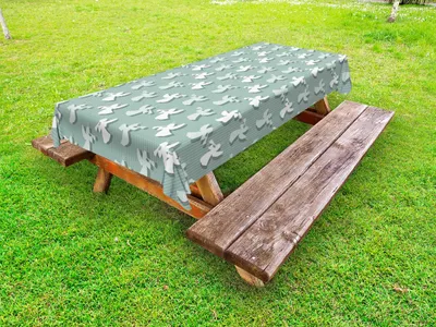 Produktbild von ABAKUHAUS Engel Tischdecke Outdoor, Weihnachtsengel-Schattenbilder auf gestreiftem Hintergrund Noel Yule Theme, Blass Mandelgrün Weiß, 145x305cm