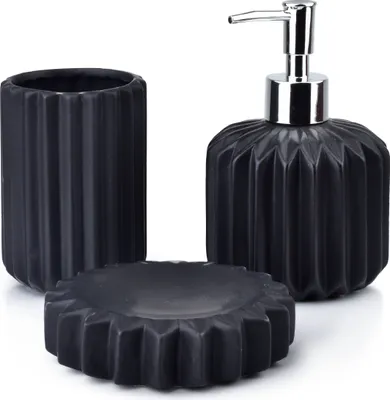 Produktbild von MONDEX | Badezimmer-Set - Bad-Set - 3er Set - Schwarz - Badaccessoires-Set - Porzellan
