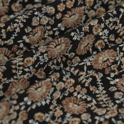 Productafbeelding van Viscose popeline, 145 cm, bloemenprint, zwart, glanzend, MT