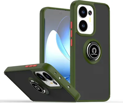 Immagine prodotto di Custodia per Oppo Reno13 F 4G/5G opaca traslucida in TPU con supporto ad anello e supporto verde militare