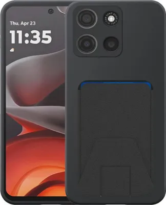 Produktbild von Geeignet für Motorola Moto G15 Handytasche mit verstellbarem Leder Kartenschlitz - Flexible Back Cover Case Silikon TPU mit verstellbarem Leder Kartenschlitz - Schwarz - Smartphonics