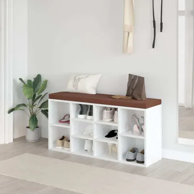 Productafbeelding van De Living Store schoenenkast, hoogglanzwit, 103x30x48 cm, gemaakt van houtvezel