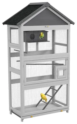 Produktbild von Holz-Vogelkäfig - Papageienkäfig - Vogelkäfig für den Außenbereich - Vogelkäfig mit Spielbereich - Vogelvoliere - Wassergedecktes Vogelhaus