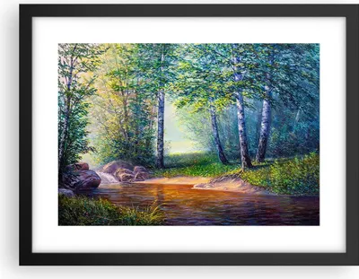 Produktbild von Gerahmtes Poster - Schwarzer Rahmen - Wiese Wasser Baum - 40x30 cm - Wand Bild - Wanddeko - Wandbilder - Kunstposter - Wandposter - Bilderrahmen - Bilder - Kunstdruck - Wandbild - P2BAA40x30-4063