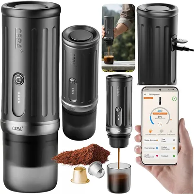 Obrázek produktu pro Přenosný kávovar Cerapresso – baterie 13 500 mAh (3. generace), 20 barů, nahřátí za 150 sekund, pro kapsle i zrnkovou kávu, až 8 šálků na jedno nabití, CERA+
