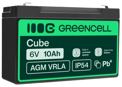 Produktbild von Green Cell AGM16, Plombierte Bleisäure (VRLA), 6 V, 1 Stück(e), Schwarz, 10 Ah, 5 Jahr(e)
