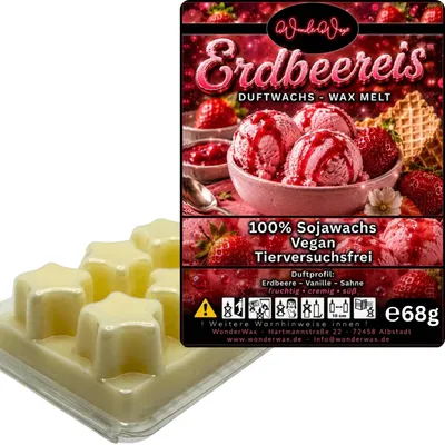 Produktbild von WonderWax Duftwachs Wax Melts für Duftlampe, 6 Sterne Duftmelt Wachsmelt Sojawachs Duftwachs Würfel für Raumdüfte, Wachs Duftöl Winter Indoor Schmelzen für Aromalampe Erdbeereis