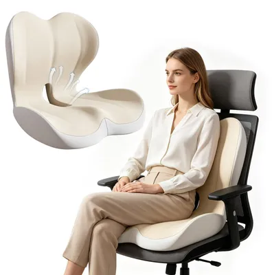 Image de Omgoods - Coussin de siège orthopédique avec dossier - Coussin ergonomique pour voiture et bureau